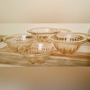 Rose Glow Depression Glass Hazel Atlas Optic Ribbed Set of 4 Nesting Bowls
